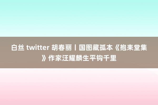 白丝 twitter 胡春丽丨国图藏孤本《抱耒堂集》作家汪耀麟生平钩千里