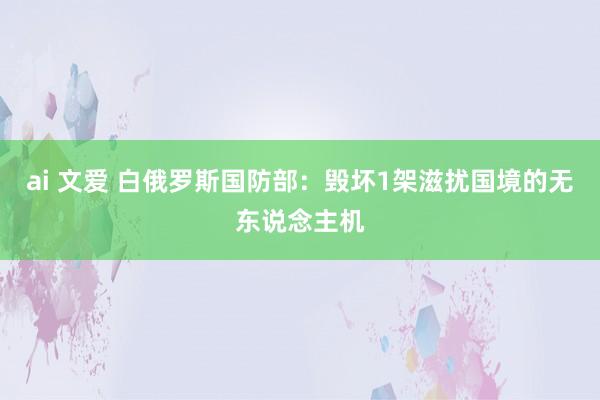 ai 文爱 白俄罗斯国防部：毁坏1架滋扰国境的无东说念主机