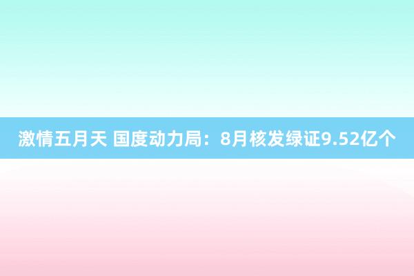 激情五月天 国度动力局：8月核发绿证9.52亿个