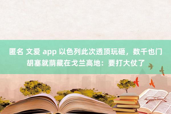 匿名 文爱 app 以色列此次透顶玩砸，数千也门胡塞就荫藏在戈兰高地：要打大仗了