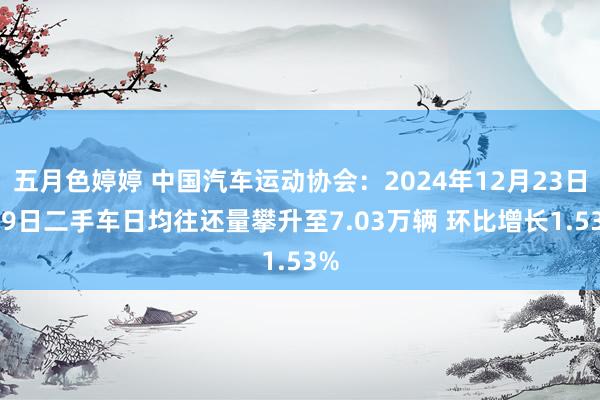 五月色婷婷 中国汽车运动协会：2024年12月23日-29日二手车日均往还量攀升至7.03万辆 环比增长1.53%