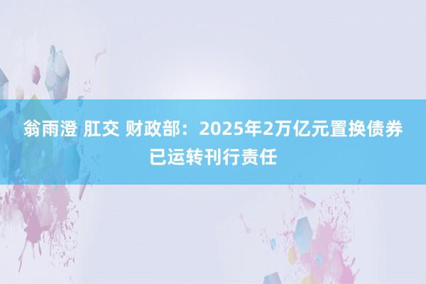 翁雨澄 肛交 财政部：2025年2万亿元置换债券已运转刊行责任