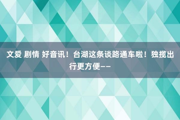 文爱 剧情 好音讯！台湖这条谈路通车啦！独揽出行更方便——